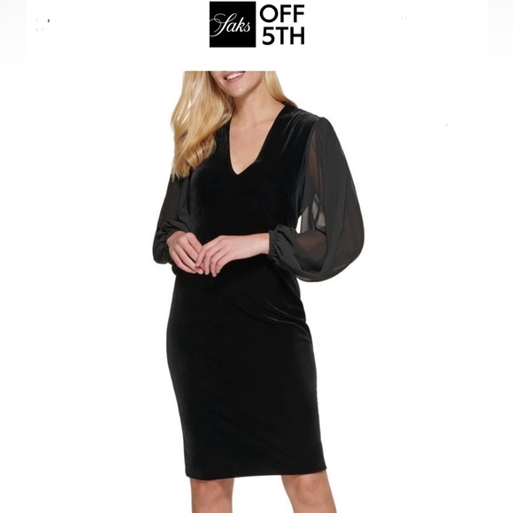 EXQUISITE VINCE CAMUTO VELVET CHIFFON BODY-CON  DRESS SOPHISTICATED ELEGANT - Picture 1 of 8